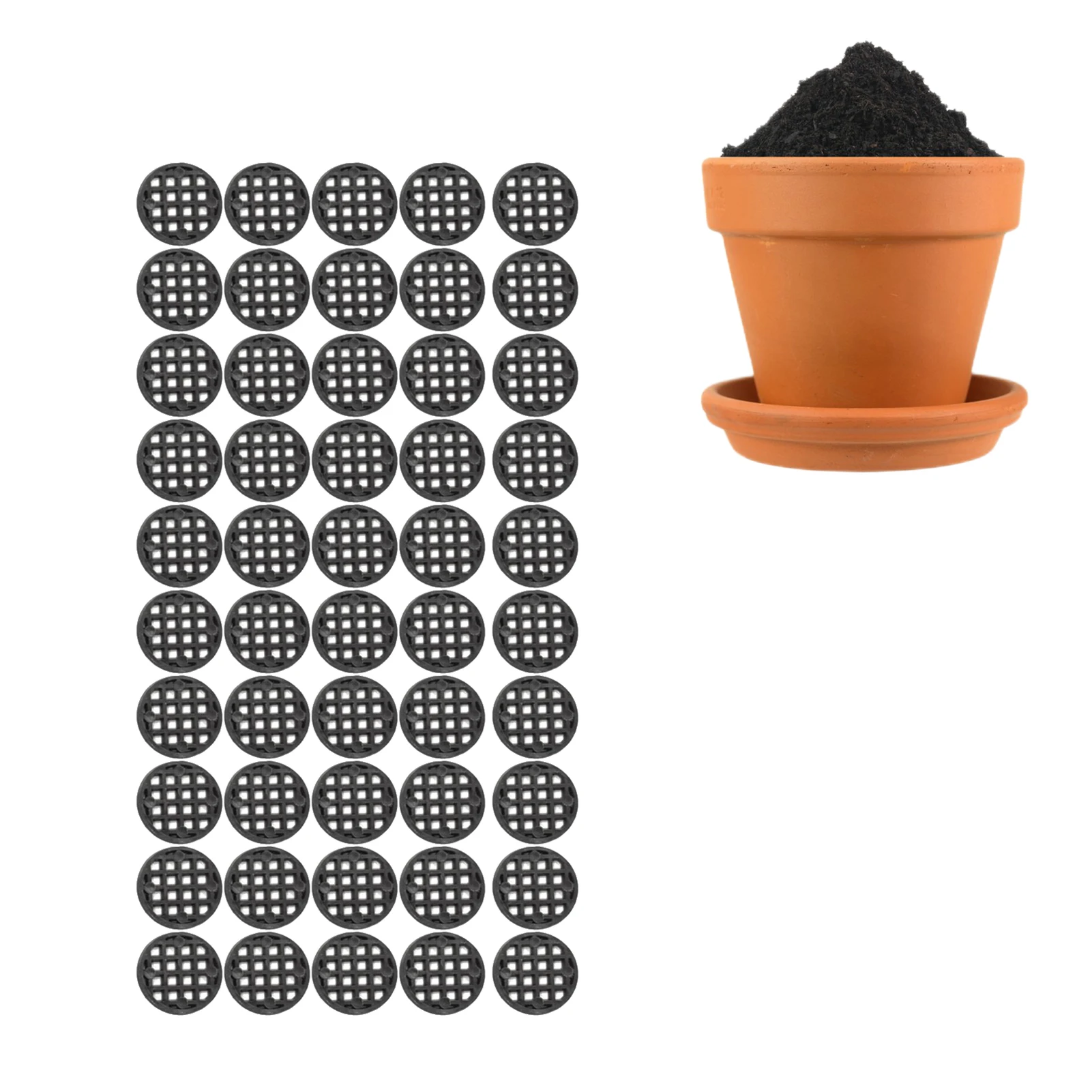 Flower Pot Hole Mesh Pad 50pcs Round Bonsai Pot Bottom Grid Mat Mesh Drainage Netting Hole Screen Gasket Gardening Accessories