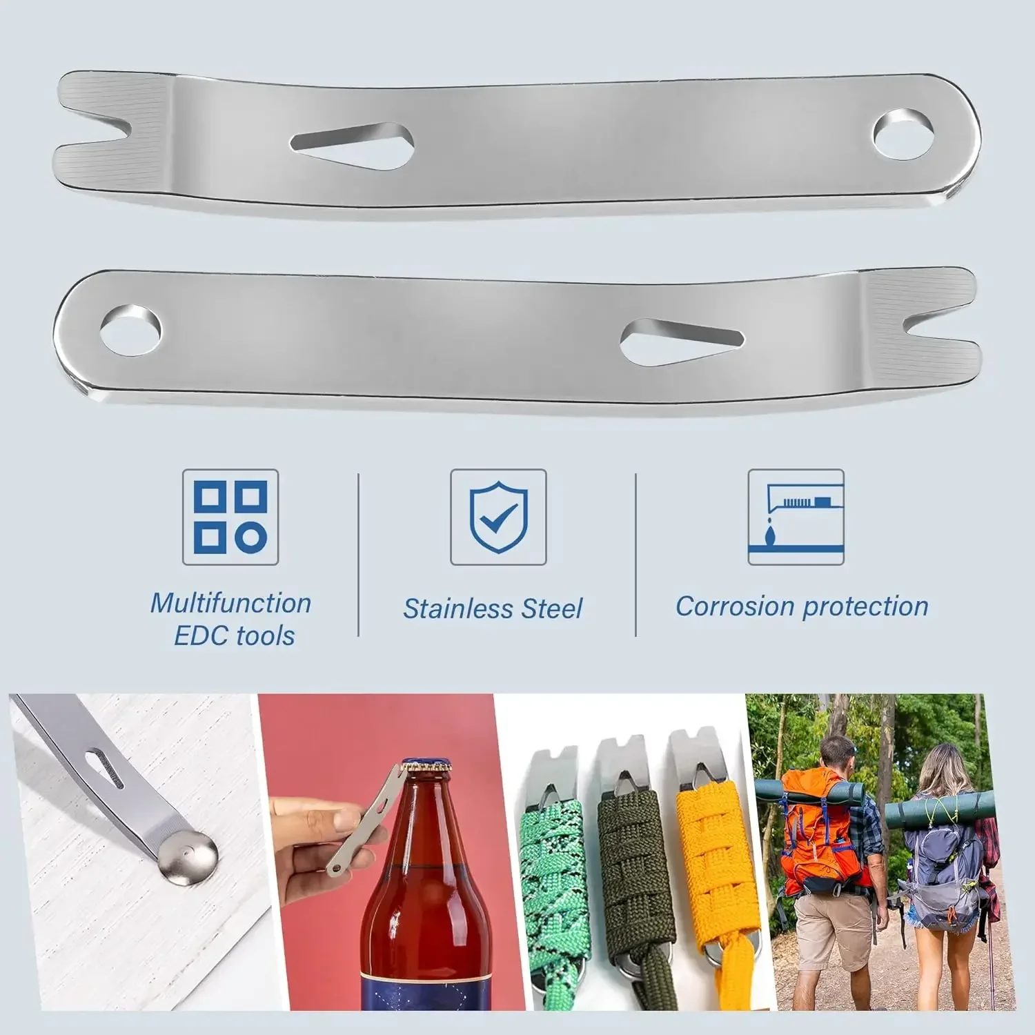 Stainless Steel Multi-Function Mini Pry Bar - EDC Tool with Crank Scraper, Line Winder, Nail Puller & Bottle Opener for Camping view 4