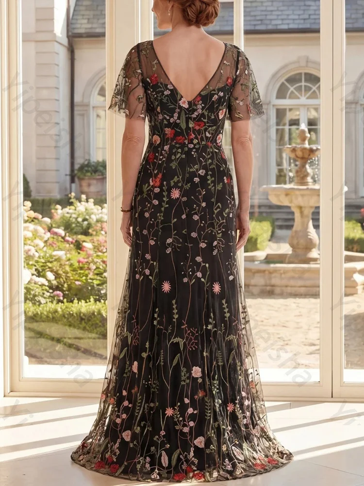 Customized A-Line V-Neck Short Sleeves Mother of The Bride Dresses Sexy Backless Celebrity Dress High Quality Prom Party Gowns