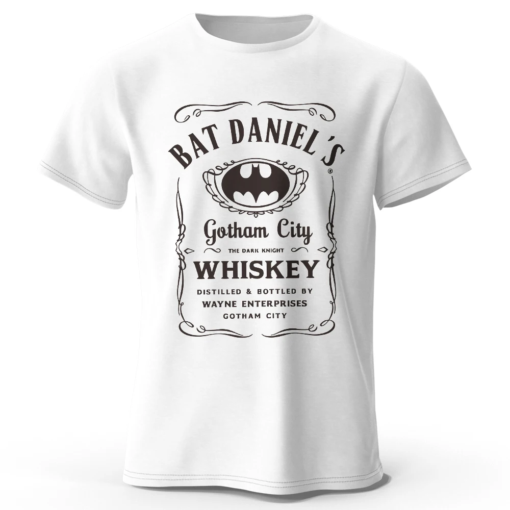 تي شيرت Gotham City Whisky مطبوع 100% قطن، تي شيرت ناعم وجيد التهوية برقبة دائرية وأكمام قصيرة، للجنسين طراز داكن وعضري