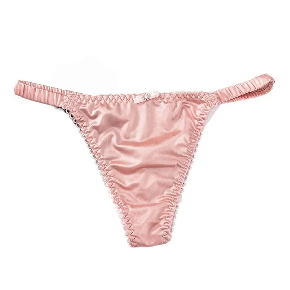 سراويل داخلية رياضية حلوة قابلة للتنفس سراويل داخلية منخفضة الخصر بلون واحد للفتيات سراويل داخلية من الساتان ملابس داخلية نسائية بفيونكة سراويل نسائية ثونغ