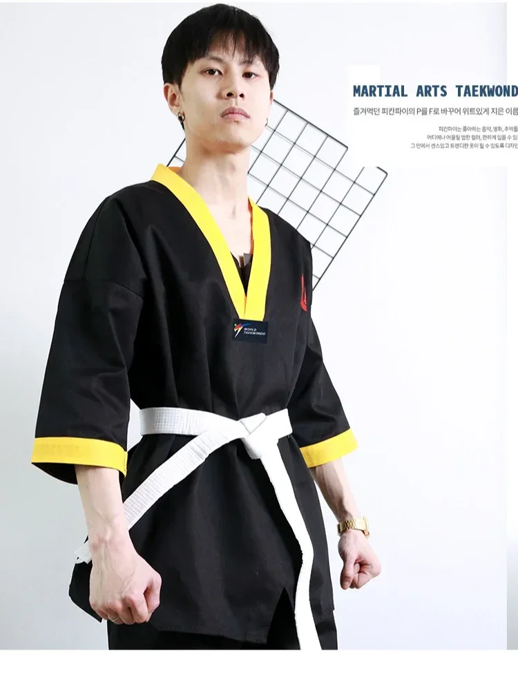 Nero Taekwondo Uniforme Dobok Bambini Maschio Femmina TKD Dobok Cotone Abiti Judo Uniforme Taekwondo Vestiti