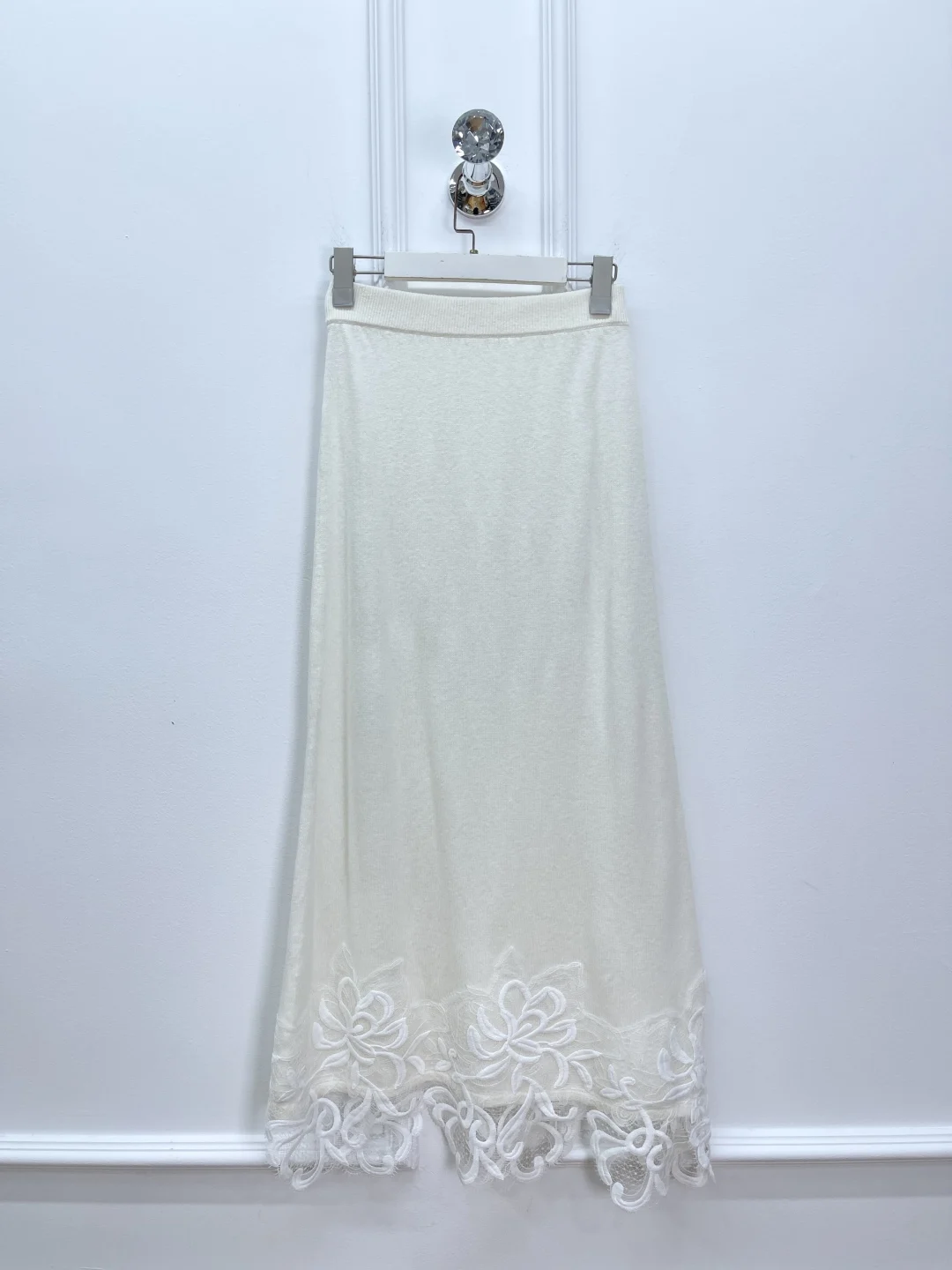 Costume tricoté en laine de cachemire pour femmes, châle Patchwork brodé en dentelle + jupe longue trapèze à taille élastique, ensemble élégant 2 pièces