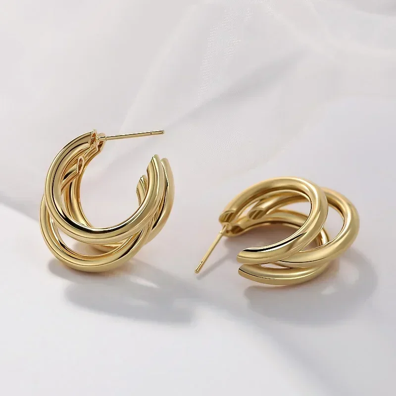 Fashion Korean Metal Elegant Hoop Earring For Women Vintage Geometric Round Circle Drop Earrings Statement Party Jewelry Gifts