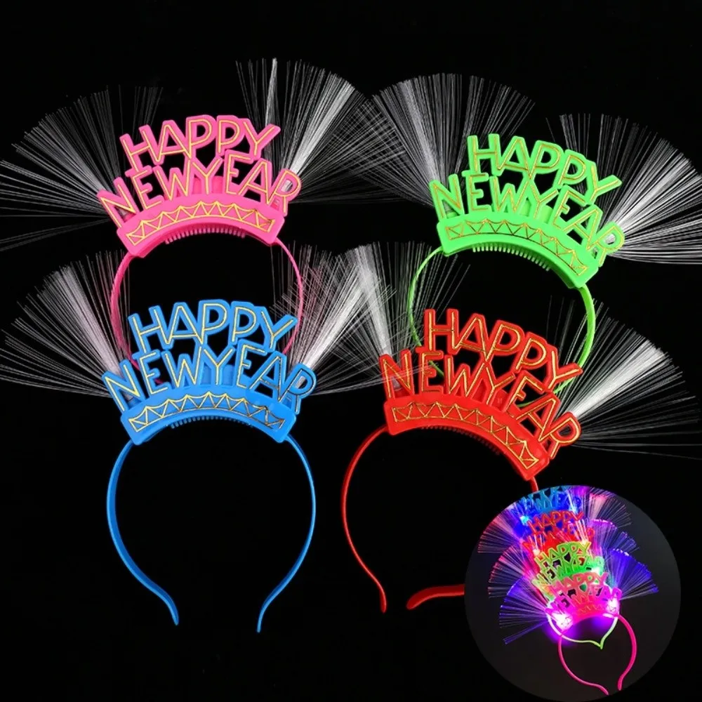 LED توهج 2026 سنة جديدة سعيدة عقال التصوير الفوتوغرافي أغطية الرأس عدد الرسالة 2026 توهج العصي البلاستيك الملونة LED توهج العصابات الشعر #1
