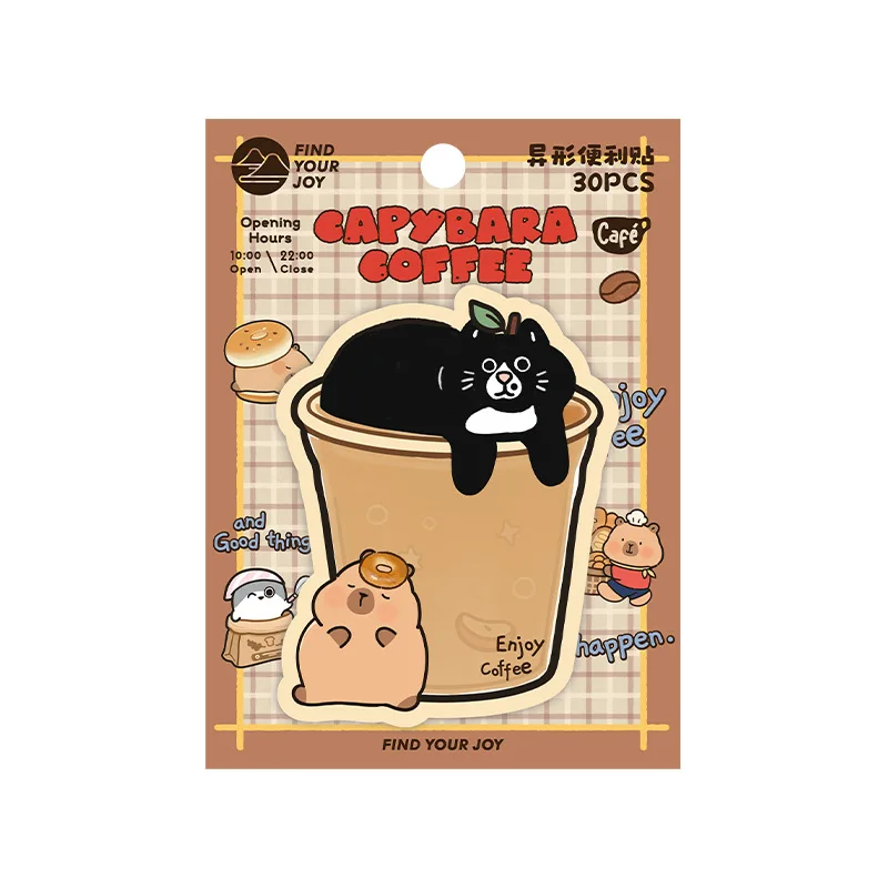 30 Buah/Set Catatan Tempel Kopi Kapibara Kartun Lucu Kartun Siswa Jurnal Meninggalkan Pesan Bantalan Memo Catatan Tempel untuk Siswa
