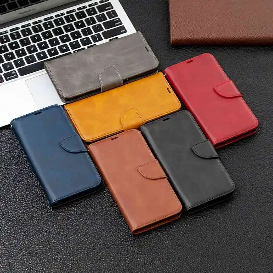 Wallet Leather Sheepskin Flip Case For Samsung Galaxy A13 A14 A23 A33 A34 A51 A52 A53 A54 A71 S24 S23 Ultra S22 Plus S21 S20 FE