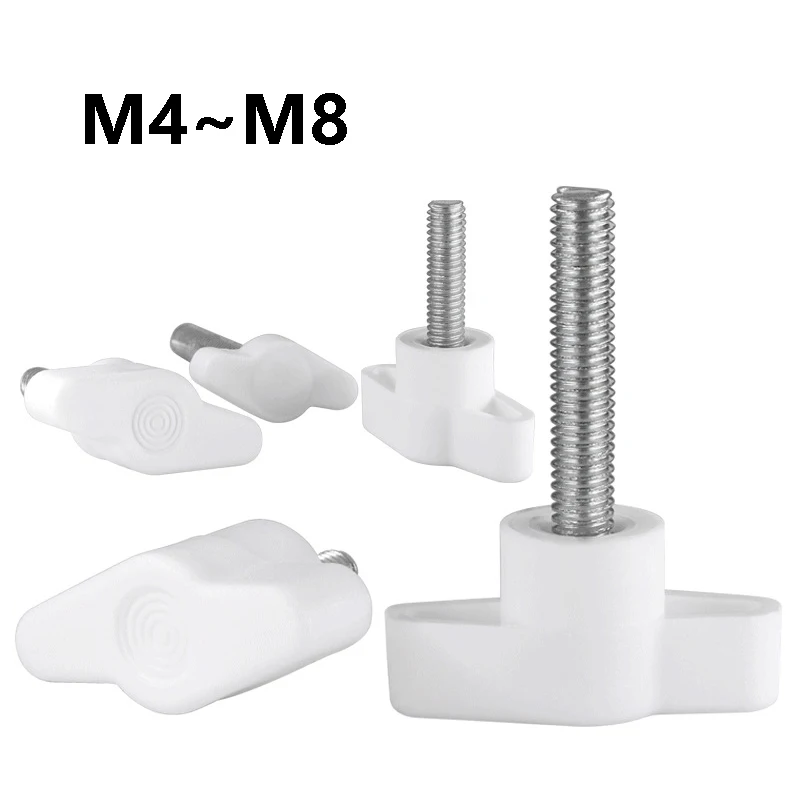 White Wing Head Plastic Thumb Screws M4 M5 M6 M8 Carbon Steel Hand Tighten T-Knob Screws for Furniture Equipment DIY