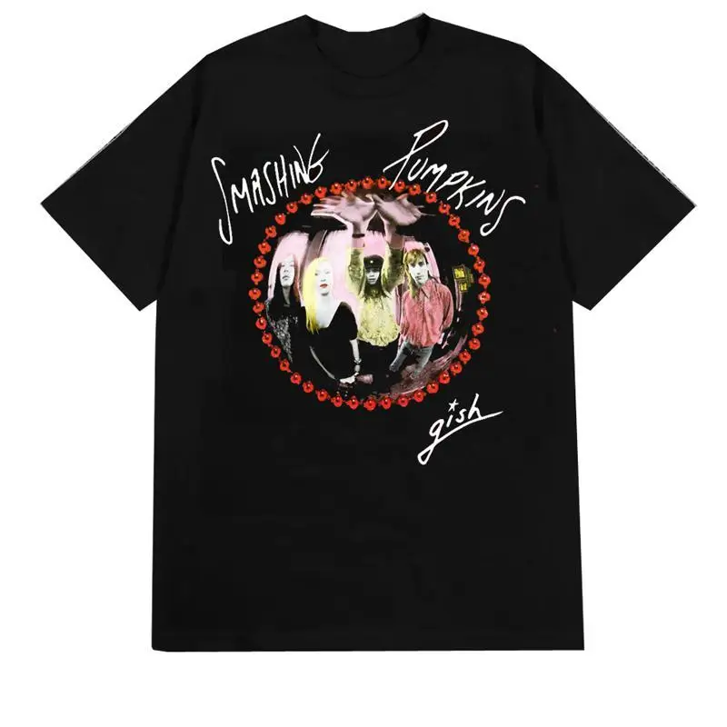 New Smashing Pumpkins Band's Loose, Heavyweight, Casual Short T-shirt in Pumpkin-colored Fabric From Europe and America