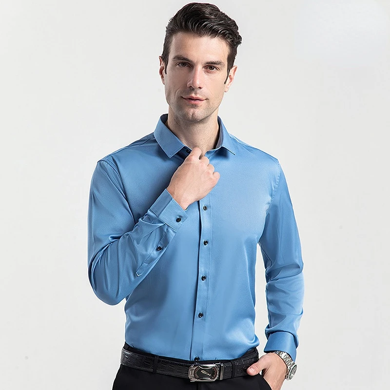 

8XL 6XL Micro Stretch Shirt Men Long Sleeves Outdoor Solid Color Business Long Sleeve Shirt for Men Short Sleeve Formal Shirts