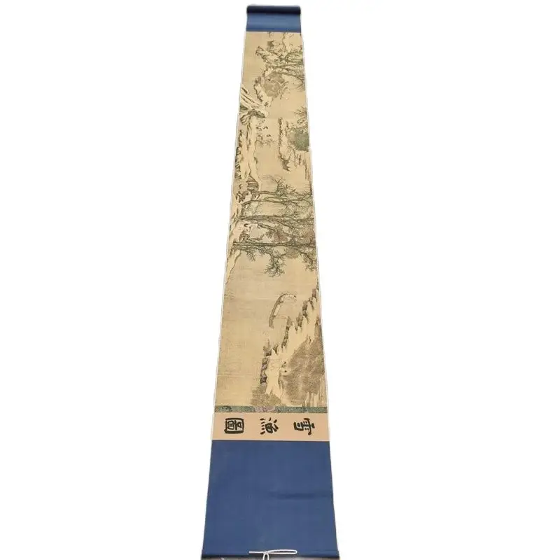 chinese-old-long-scroll-painting-paper-snow-fishing-map