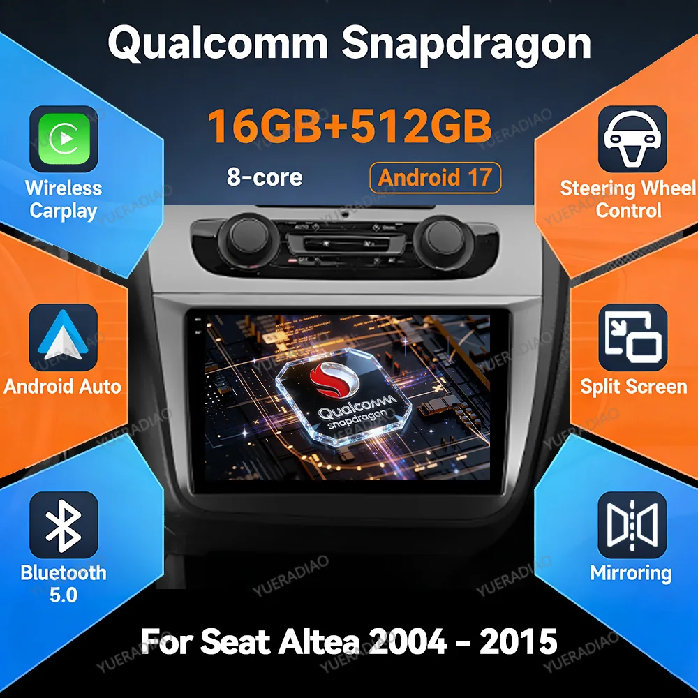 Android 17 Carplay Auto Car Radio For Seat Altea 5P 2004 - 2015 Toledo 5P III 3 2004 - 2009 LHD RHD Multimedia Video Player