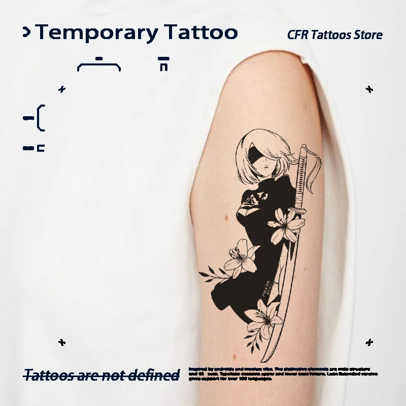 Anime Girl Herbal Juice Tattoo Sticker Men Woman Waterproof Temporary Tattoo Game Herbal Tattoo Festival Accessories Tatto Tatoo