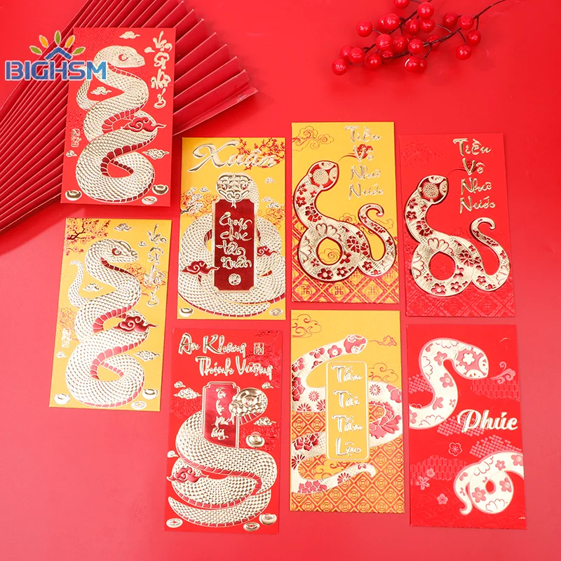 6Pcs 2025 Year Of The Snake Spring Festival Red Envelope New Gift Chinese Zodiac Lucky Lunar Vietnamese Money Pockets