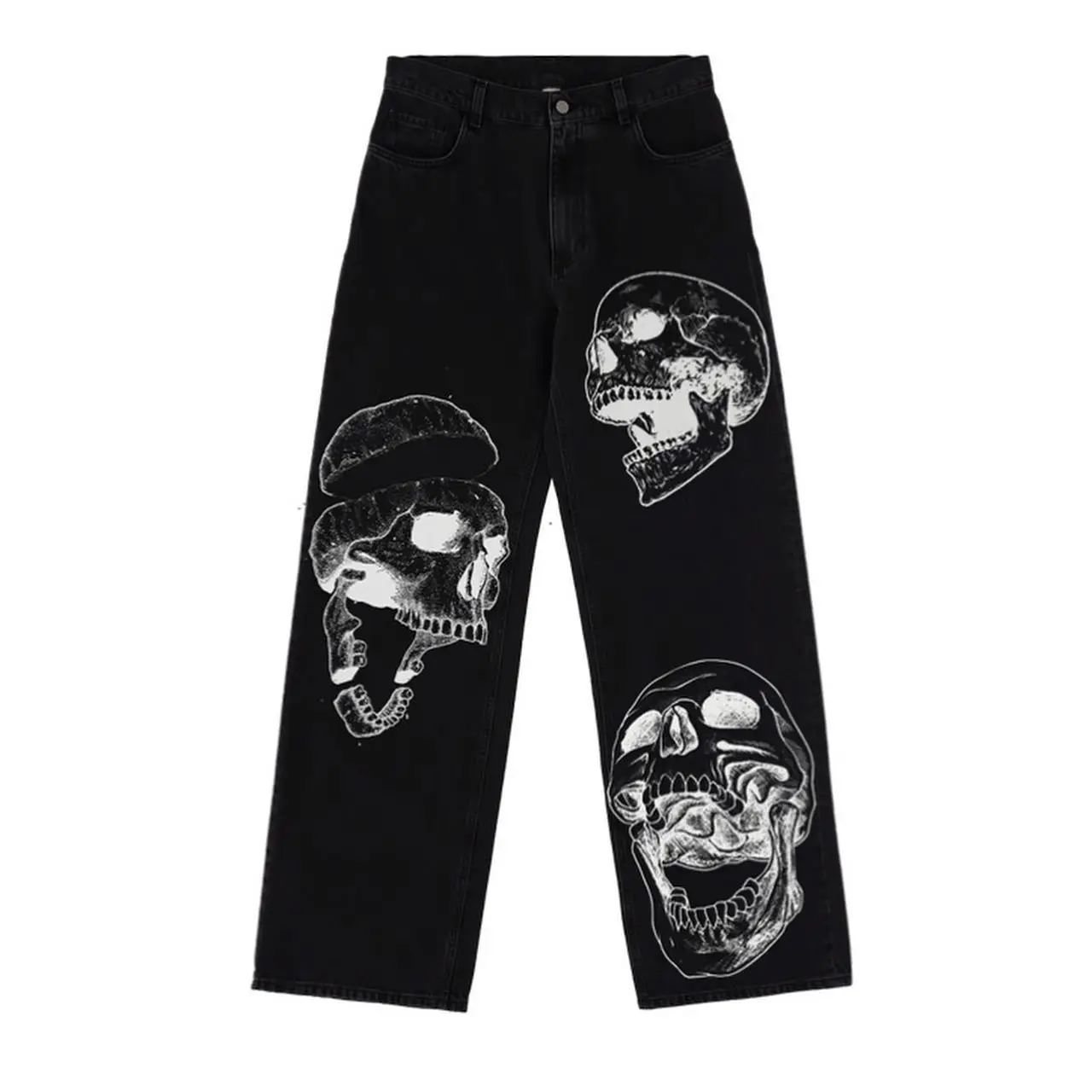 Pantalones vaqueros con patrón de fantasma para parejas, ropa de calle Retro, holgada, estilo Hip Hop, Y2K, 2024