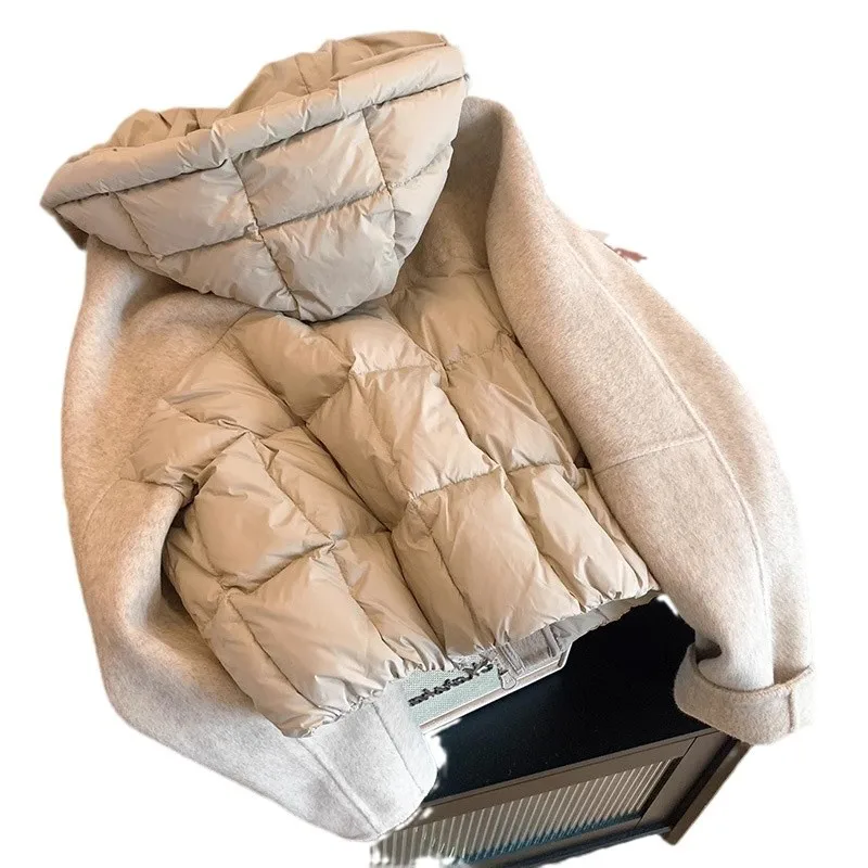 Retalhos com capuz cordão jaqueta feminina inverno 2025 elegante casacos térmicos acolchoados de alta qualidade moda jaqueta de algodão