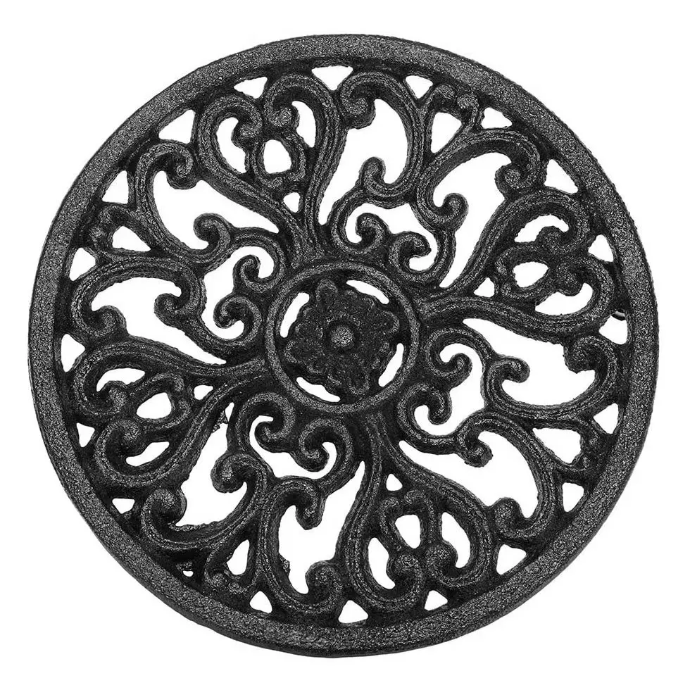 Round Cast Iron Trivet 6.7Inch Iron Heat-Insulation Trivet Non-Slip Potholders for Kitchen Dining Table Decor