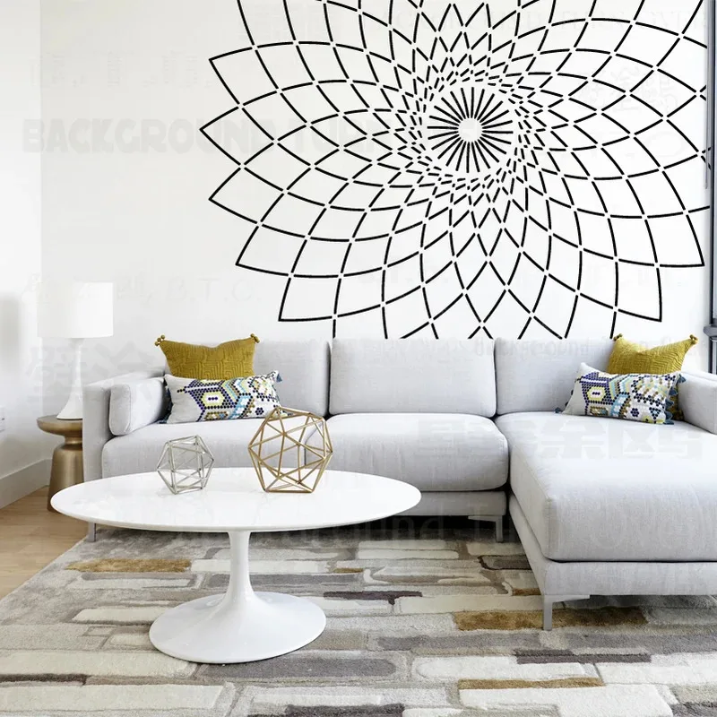 Extra Large Line Art Mandala Stencil 190 cm - 230 cm Giant Wall Tile Decoration Template Vintage Round Pattern for Painting