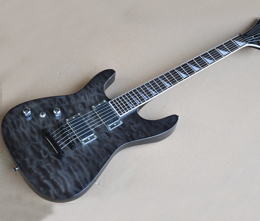 Left Hand 6 Strings Black J Electric Guitar with Quilted Maple Veneer,Rosewood Fretboard,24 Frets