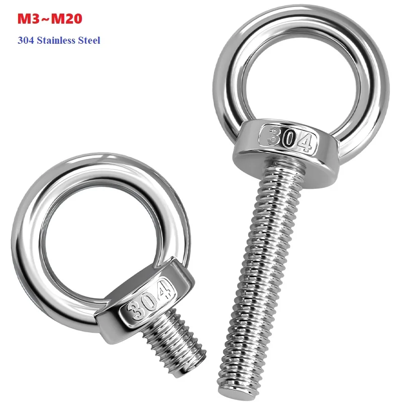 

M3 M4 M5 M6 M8 M10 M12 M14 M16 M18 M20 304 Stainless Steel Marine Lifting Eye Screw Ring Eyebolt Ring Hooking Nut Screws