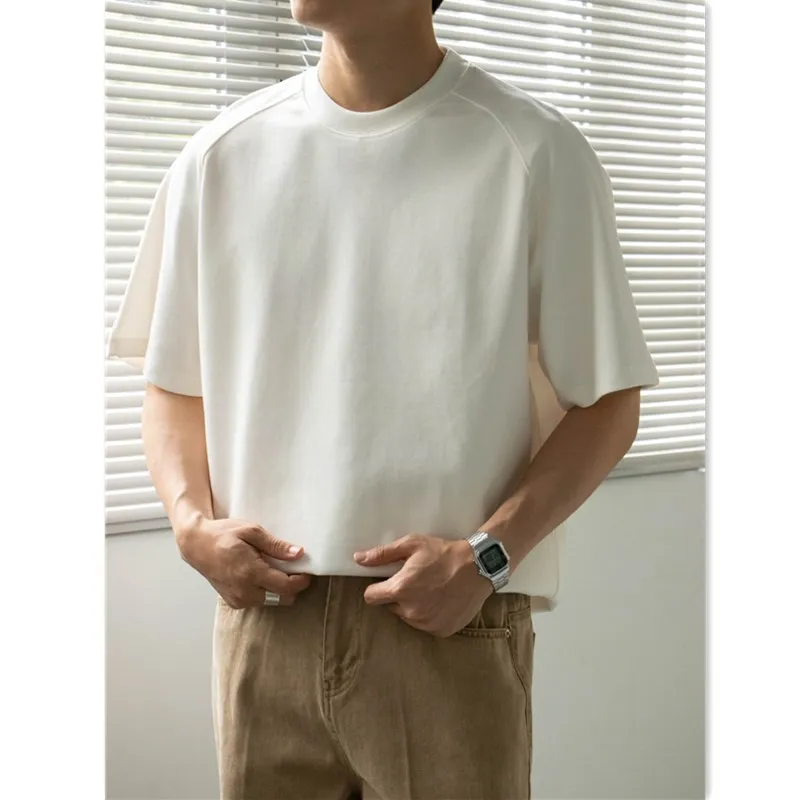 

Мужская свободная футболка с коротким рукавом, с вставками на плечах, однотонная, модная, дышащая, летняя, брендовая, стильная.