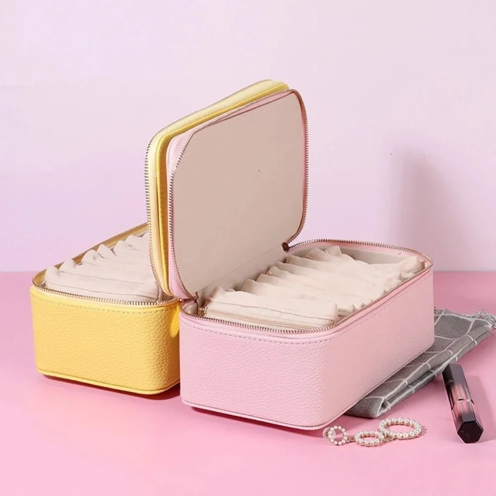

Fashion Dustproof PU Jewelry Box Organizer PU Leather Jewelry Storage Case with 12 Small Pouches Jewelry Organiser Box Gift