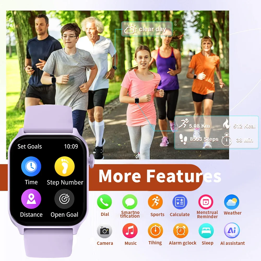 PEJE 남성용 및 여성용 다기능 스마트 시계 고품질 - 4.65cm 화면, Watsapp 메시지 알림 지원