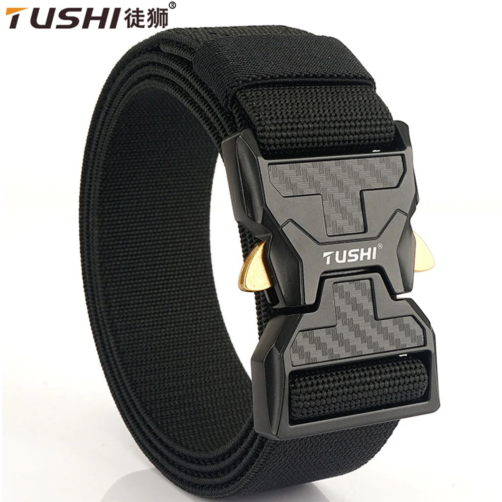 

TUSHI Quick Release Metal Pluggable Buckle Tactical Belt Breathable Elastic Military Belt For Men Stretch Pant Waistband Hunting