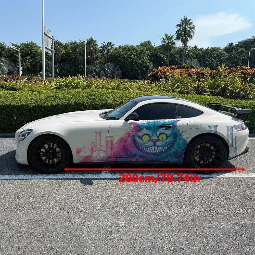 2pcs Cheshire Cat Experiment, Durable, Fade-resistant, Enhance Vehicle Aesthetics With Bold Artistic Design Car Vinyl Wraps