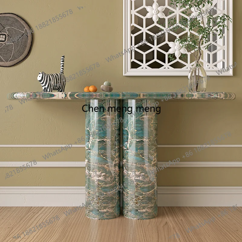 

Light luxury marble entrance cabinet French household entrance table Green bar case ornament entrance table