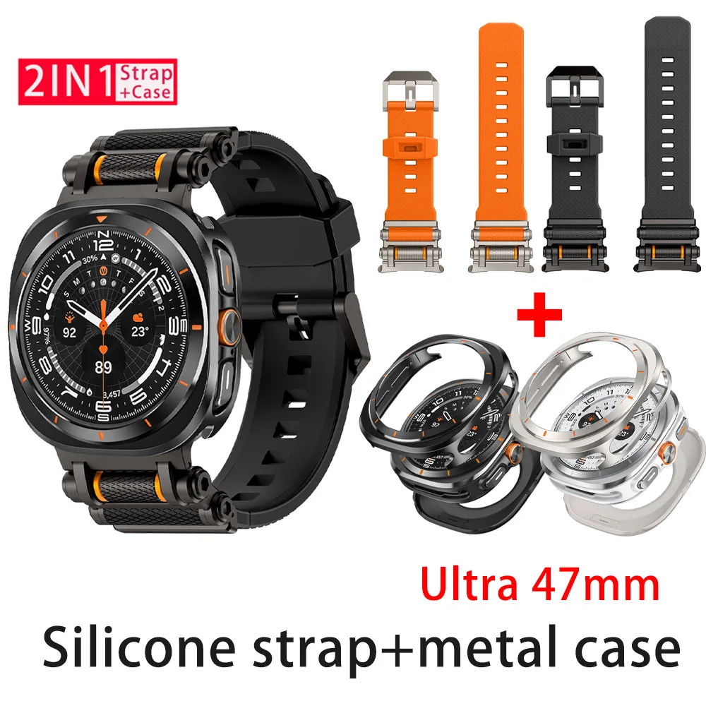 Capa de Alta Qualidade + Pulseira de Silicone para Samsung Galaxy Watch Ultra 2025, Capa de Metal, Pulseira Esportiva Galaxy Ultra 47mm