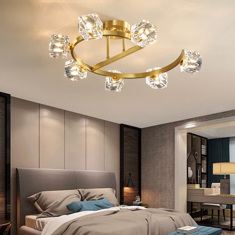 Modern Golden Luxury Pendant Hanging Light Indoor Decoration Lustre Chandelier Art Crystal Ceiling Lamp for Parlpr Table Bedroom