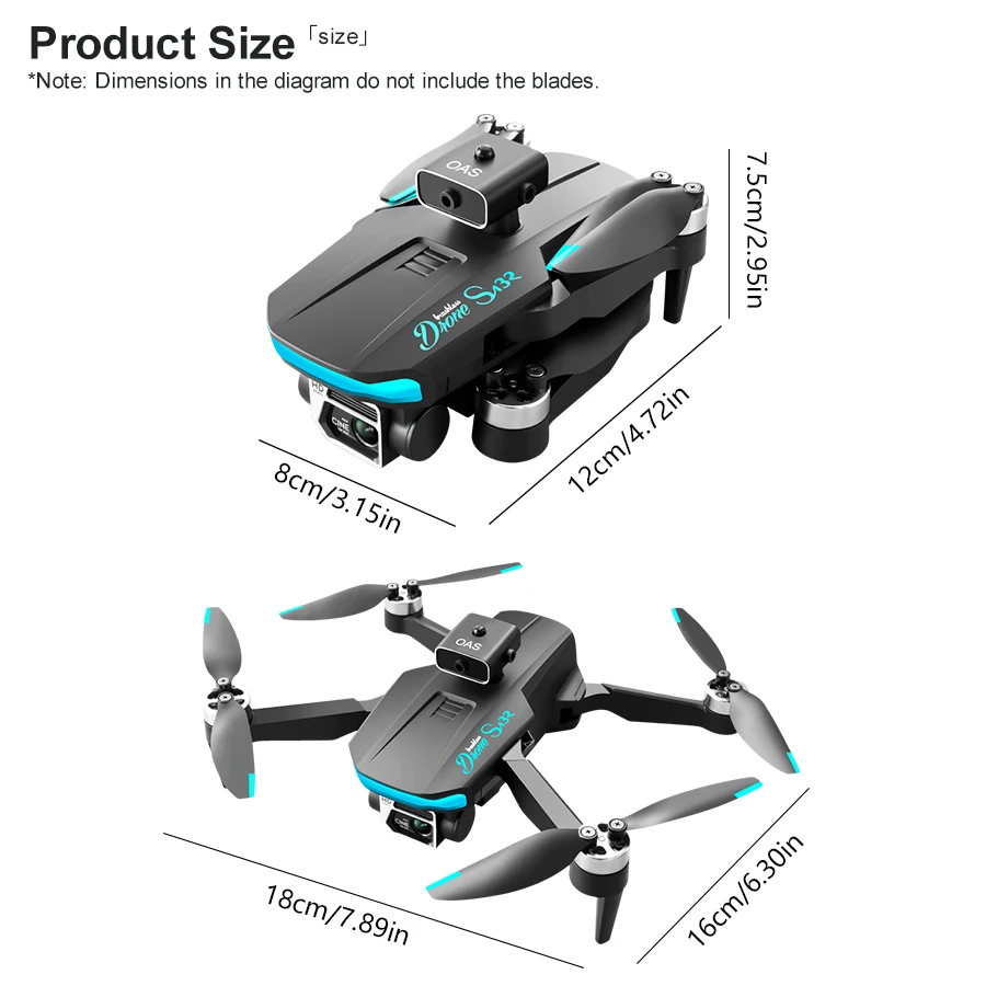 Drone Dobrável S132 Equipado com Posicionamento de Fluxo Óptico, Evitar Obstáculos Inteligentes, Câmera ajustável 90 °