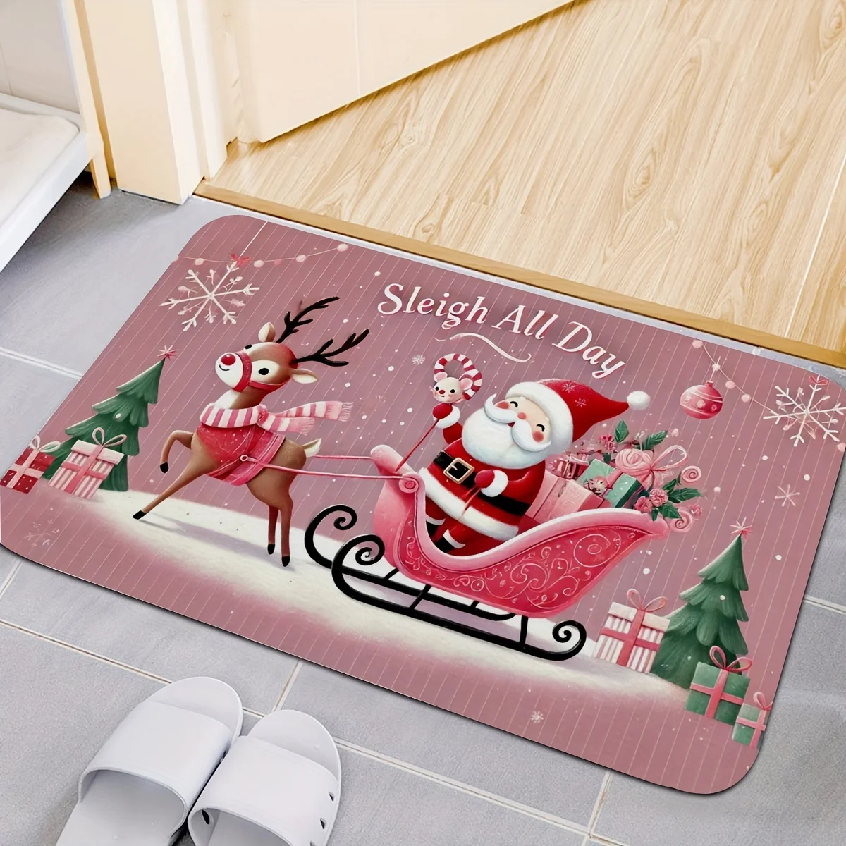 Christmas Santa Claus Pink Rug Home Decor Carpet for Living Room Baby's Room Floormat Bedroom Bedside Footmat Navidad Decoration