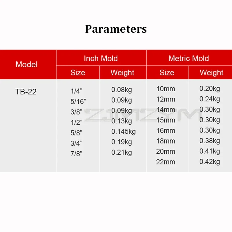 TB-22 Hydraulic TubeInch Manual 1/4 '', 5/16 '', 3/8 '', 1/2 '', 5/8 '', 3/4 '', / 8 Suitable