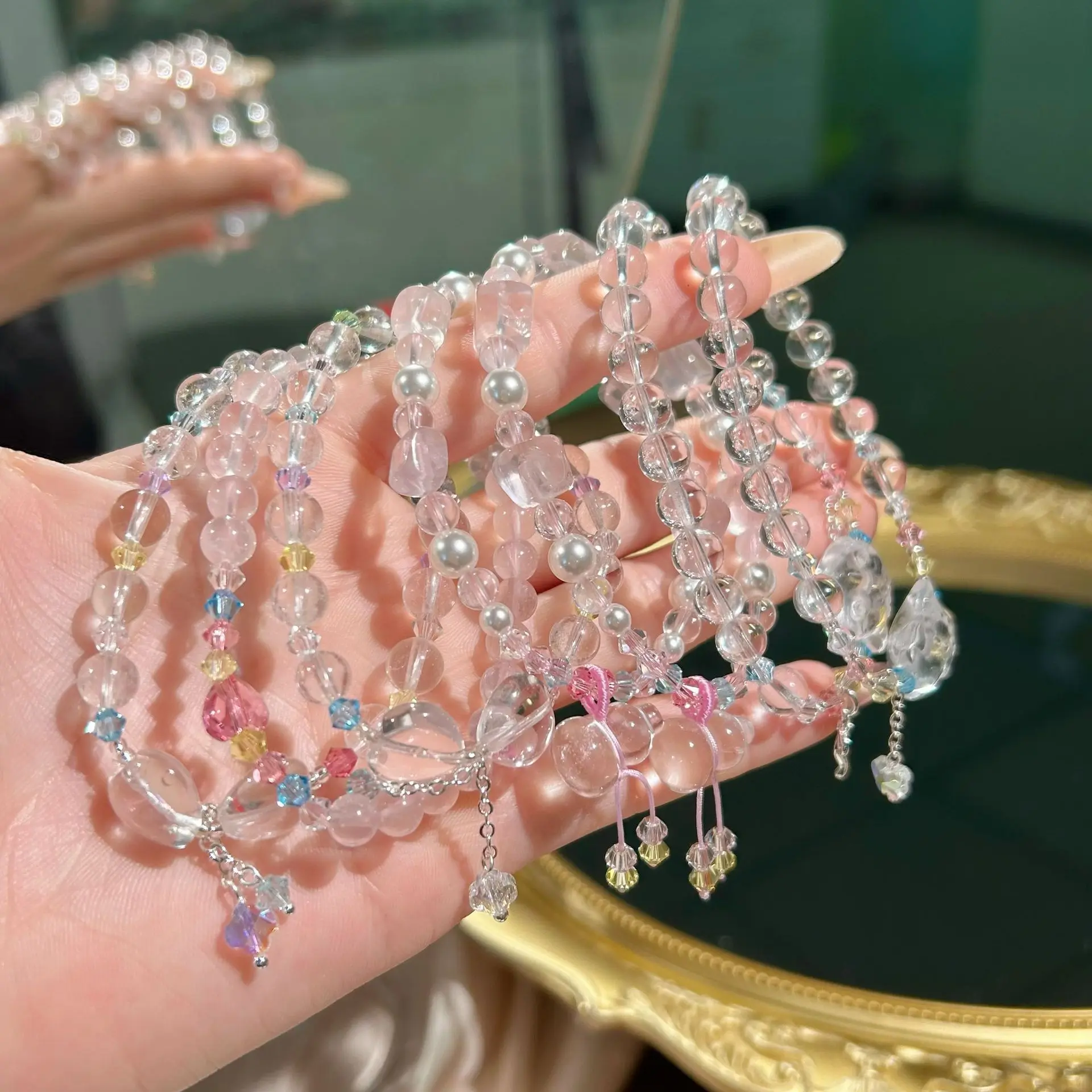

Natural Clear Quartz Beaded Bracelet with Fox/Cat/Heart/Gourd Charm Summer 2026 New Single Strand Crystal Bangle for Women