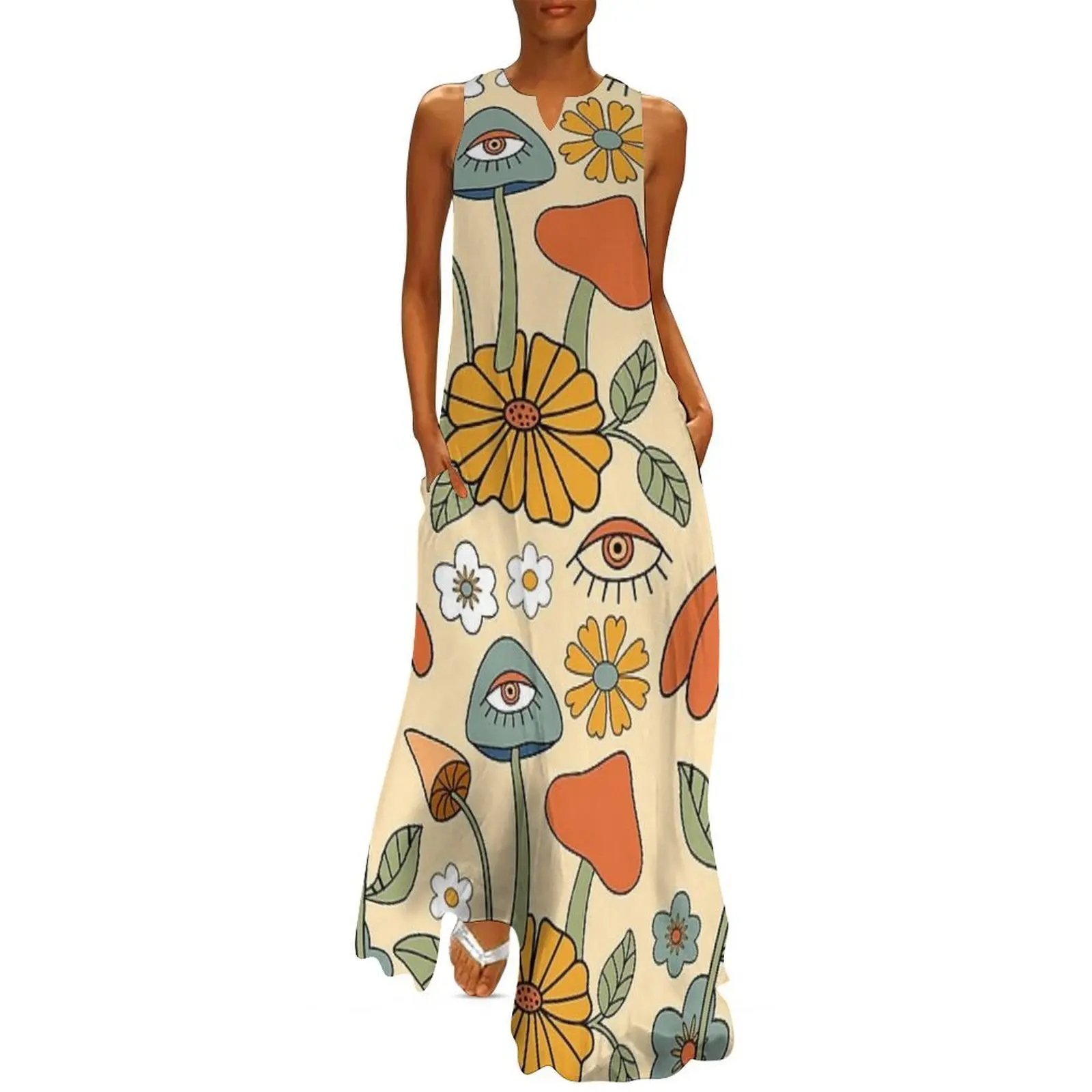 

Retro Vibes, Retro colors, vintage vibles, 70s, Cottagecore, Floral retro Long Dress dresses ladies 2025 summer