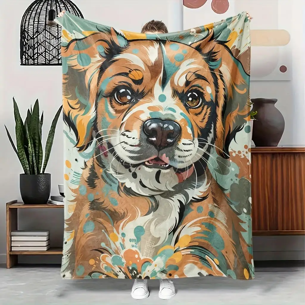 Dynamic dog pattern Flannel printed blanket suitable for all seasons suitable for living room office sofa and travel