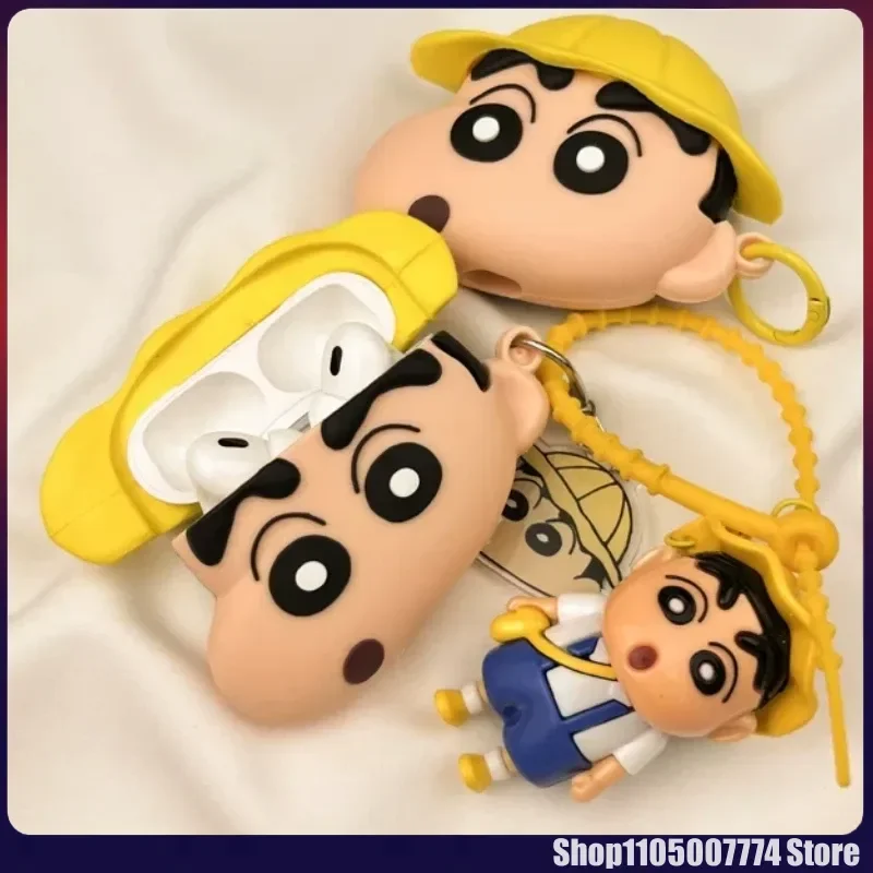 

Kawaii Crayon Shin-Chan Headphone Case Cartoon Cute For Airpods 1 2 3 4 Pro Silicone Earphone Protection With Keychain Pendant