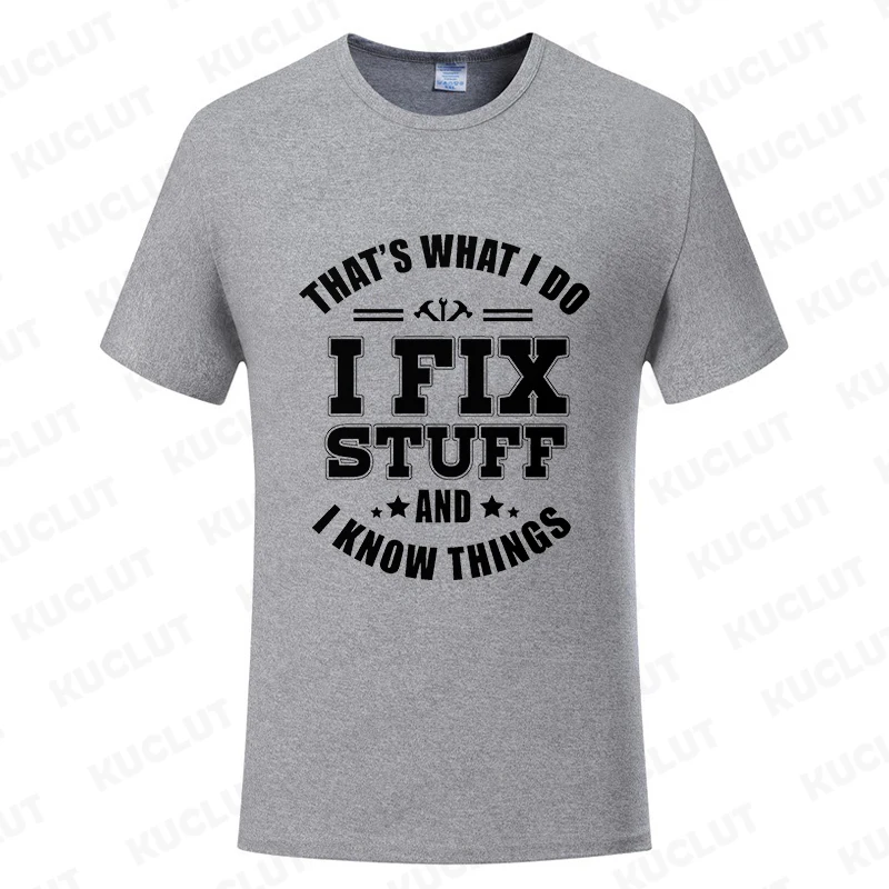 That's What I Do I Fix Stuff and I Know Things T-Shirt for Men Retro Wrench Hammer Graphic Tee Funny Handyman Short Sleeve Tops