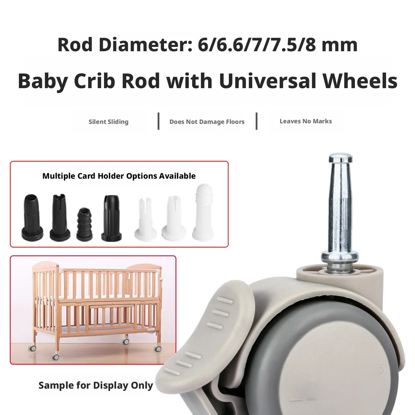 (4 Pack ) Crib Caster 6/6.6/7/7.5/8mm Rod Wheel Accessories Universal with Brake Double Silent Roller  Load 120KG
