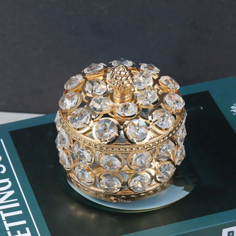 Portable Luxury Crystal Jewelry Box Glass Mirrored Round Earring Organizer Treasure Chest Handheld Keepsake Box Home Decor