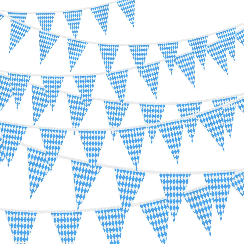 Plastikowe banery kratowe do dekoracji imprez tematycznych barów Oktoberfest, niemiecki proporczyk festiwalu piwa, niebiesko-biały, 10 m