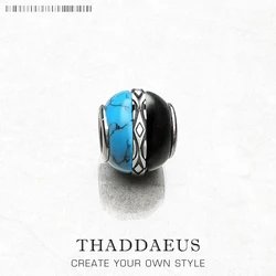 Ornament Blue & Black Bead Accessories 925 Sterling Silver Charm For Jewelry Making Women Men