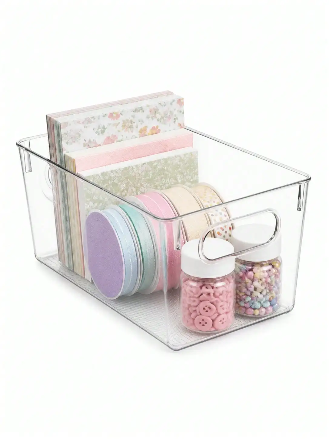 8-Pack Clear Storage Bins with Handles, Open-Top Organizer Set for Office Desk, Stationery and Home Organization
