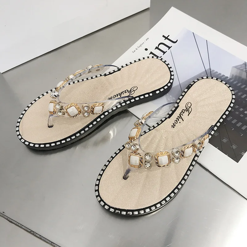 Shoes Woman Spring Summer 2023 Thong Flat Flip Flops Rhinestone Fashion Comfortable Opened Toe Luxury Sandals Women Designers