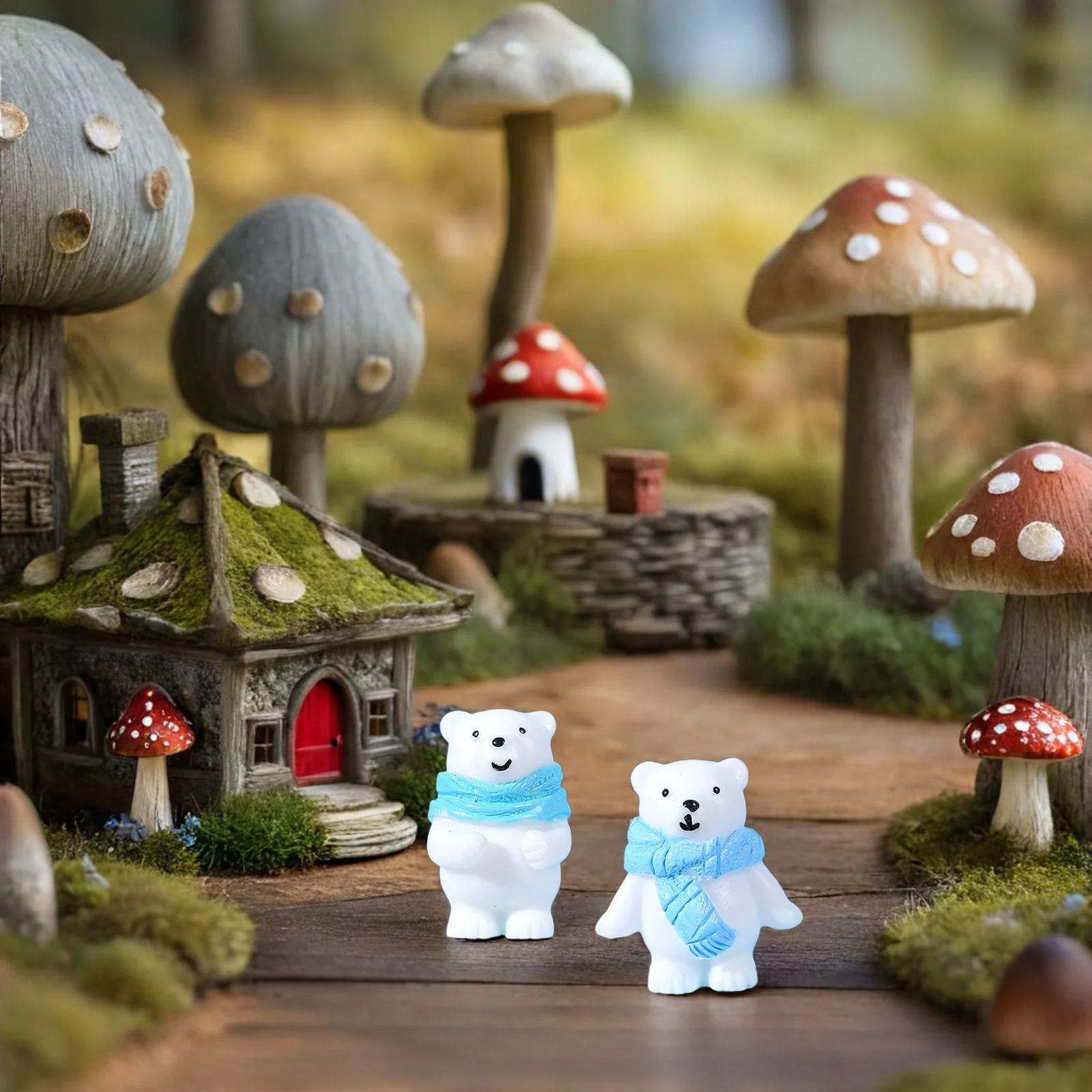 

32pcs Mini Polar Bear Figurines Resin Arctic Animal Sculpture Lifelike Scarf Design Desktop Ornament For Dollhouse Christmas