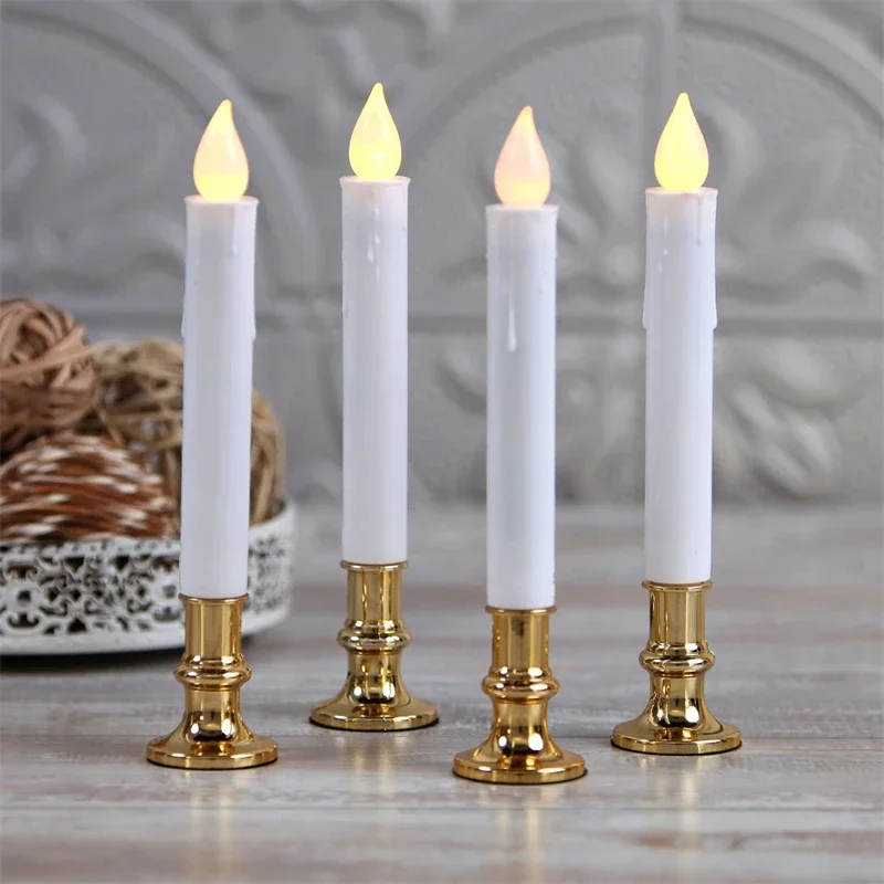 1Pair Electric LED Candle Lights with Removable Bases Environmental Flameless Long Candle Lamp Wedding Birthday Party Decoration