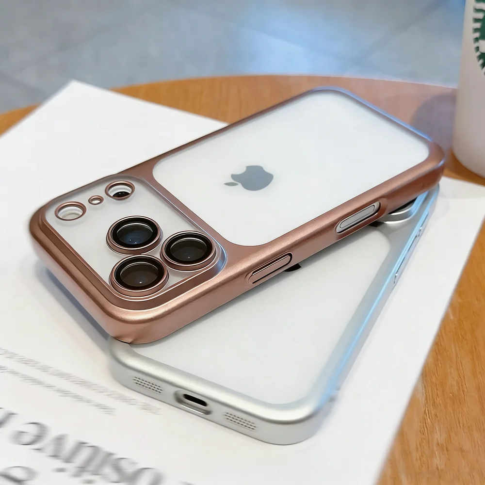 Luxuriöse Transparente Handyhülle für iPhone 17 16 15 14 13 12 Pro Max mit Galvanisiertem Rahmen, Linsenschutzfolie, Sturzsicher, Weiche Klare Abdeckung