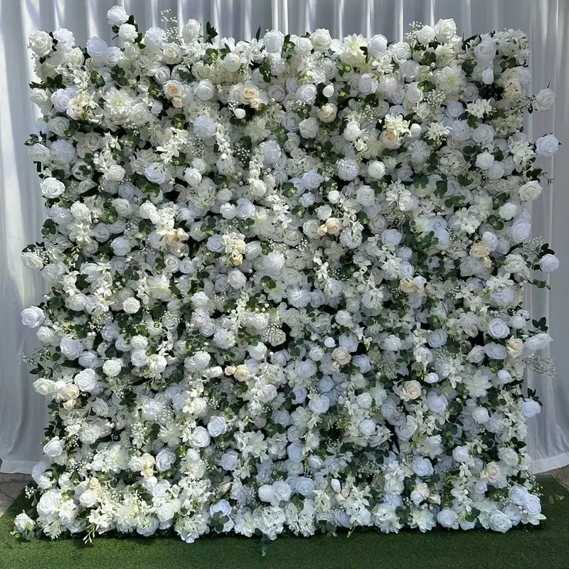 Customized 8ft White Flower Backdrop Roll-up Flower Wall for Mother's Day Easter Christmas Decoration High End End Floral